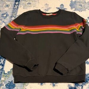 EUC Marine Layer Black Crewneck with Multicolor Stripes